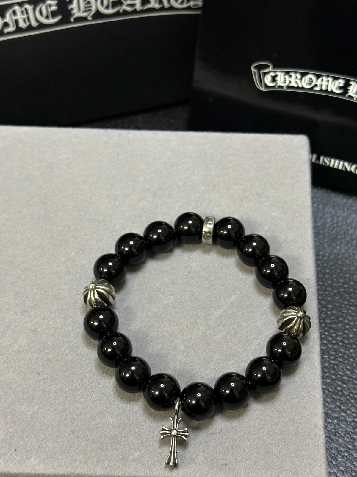 Chrome Hearts Large Black Bead Ornamental Bracelet - album image 1