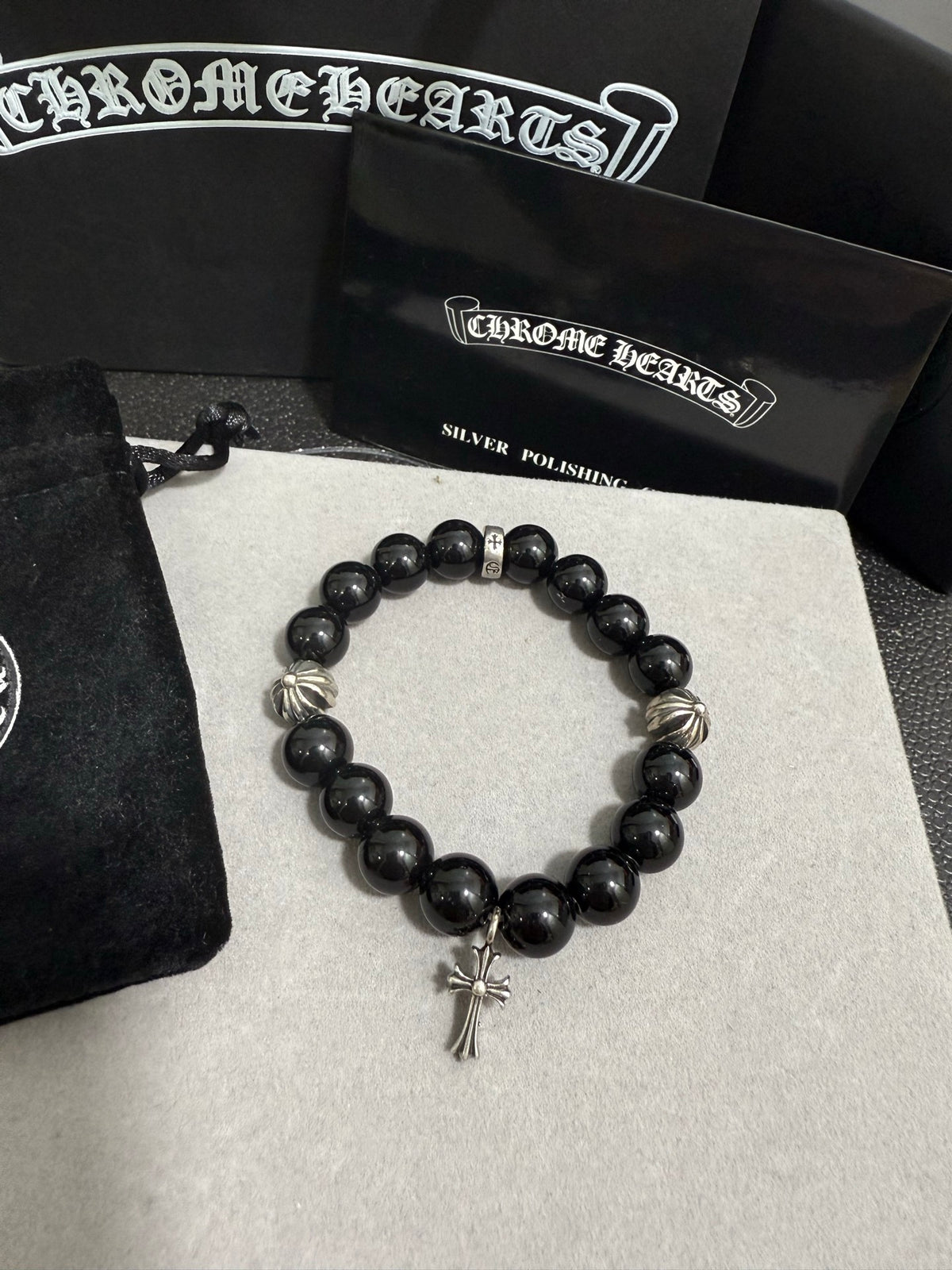 Chrome Hearts Large Black Bead Ornamental Bracelet - album image 6