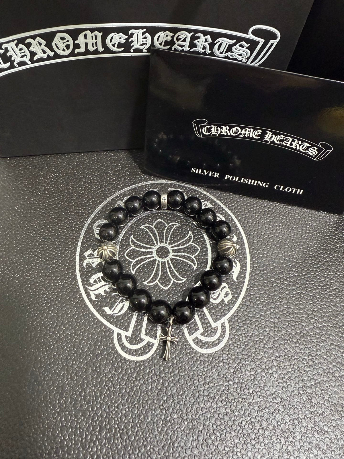 Chrome Hearts Large Black Bead Ornamental Bracelet - album image 4