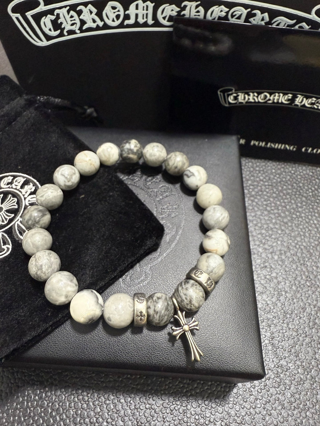 Chrome Hearts White Bead Cross Pendant Bracelet - album image 6