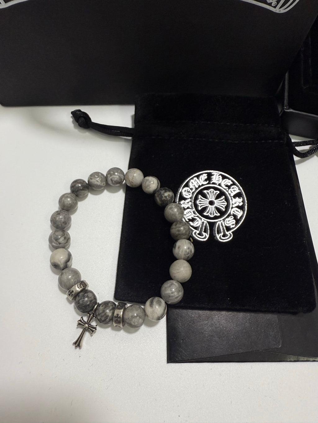 Chrome Hearts White Bead Cross Pendant Bracelet - album image 5