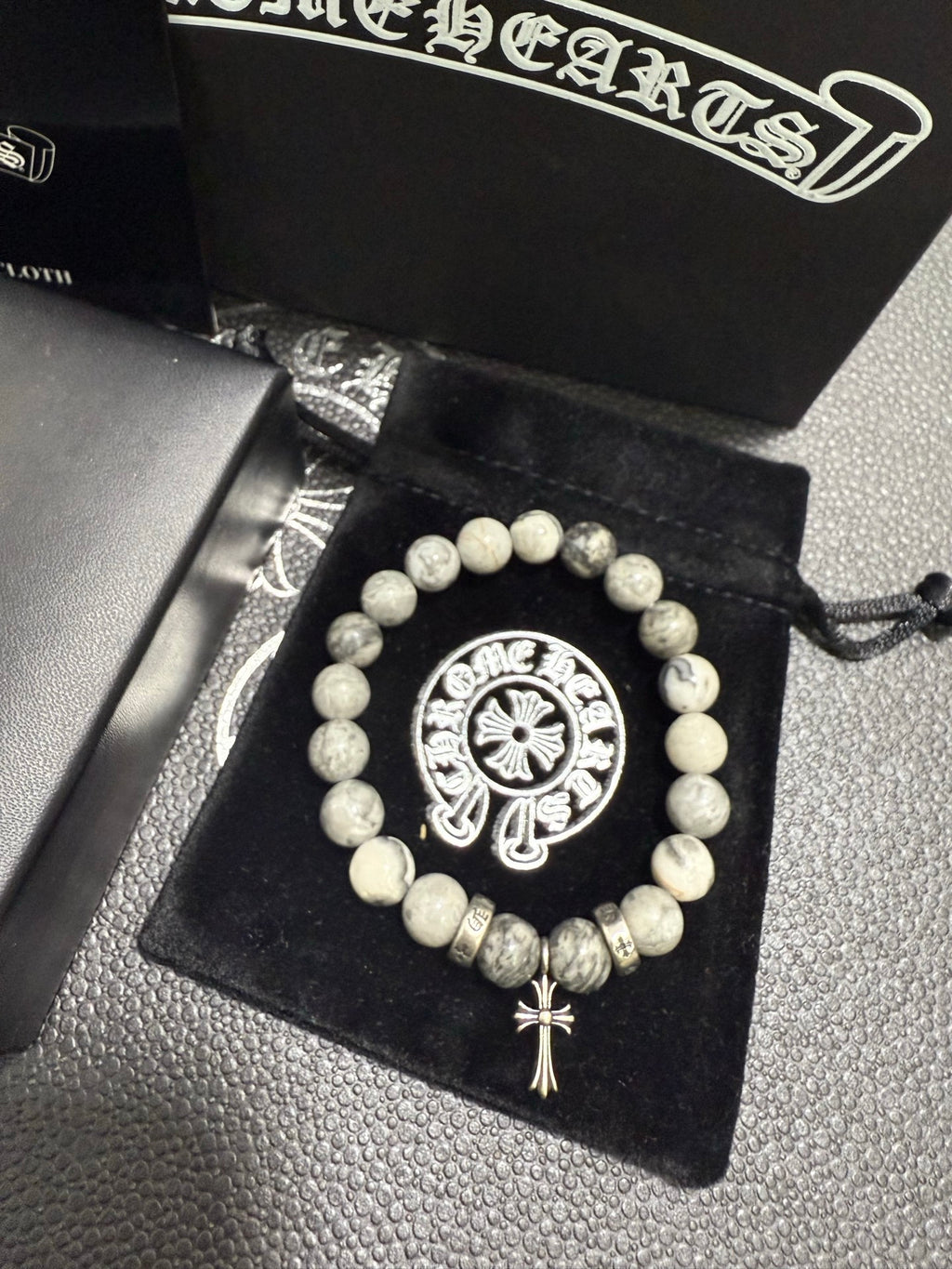 Chrome Hearts White Bead Cross Pendant Bracelet - album image 3