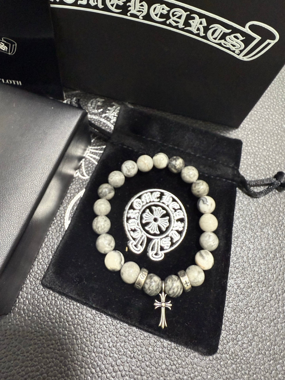 Chrome Hearts White Bead Cross Pendant Bracelet - album image 3