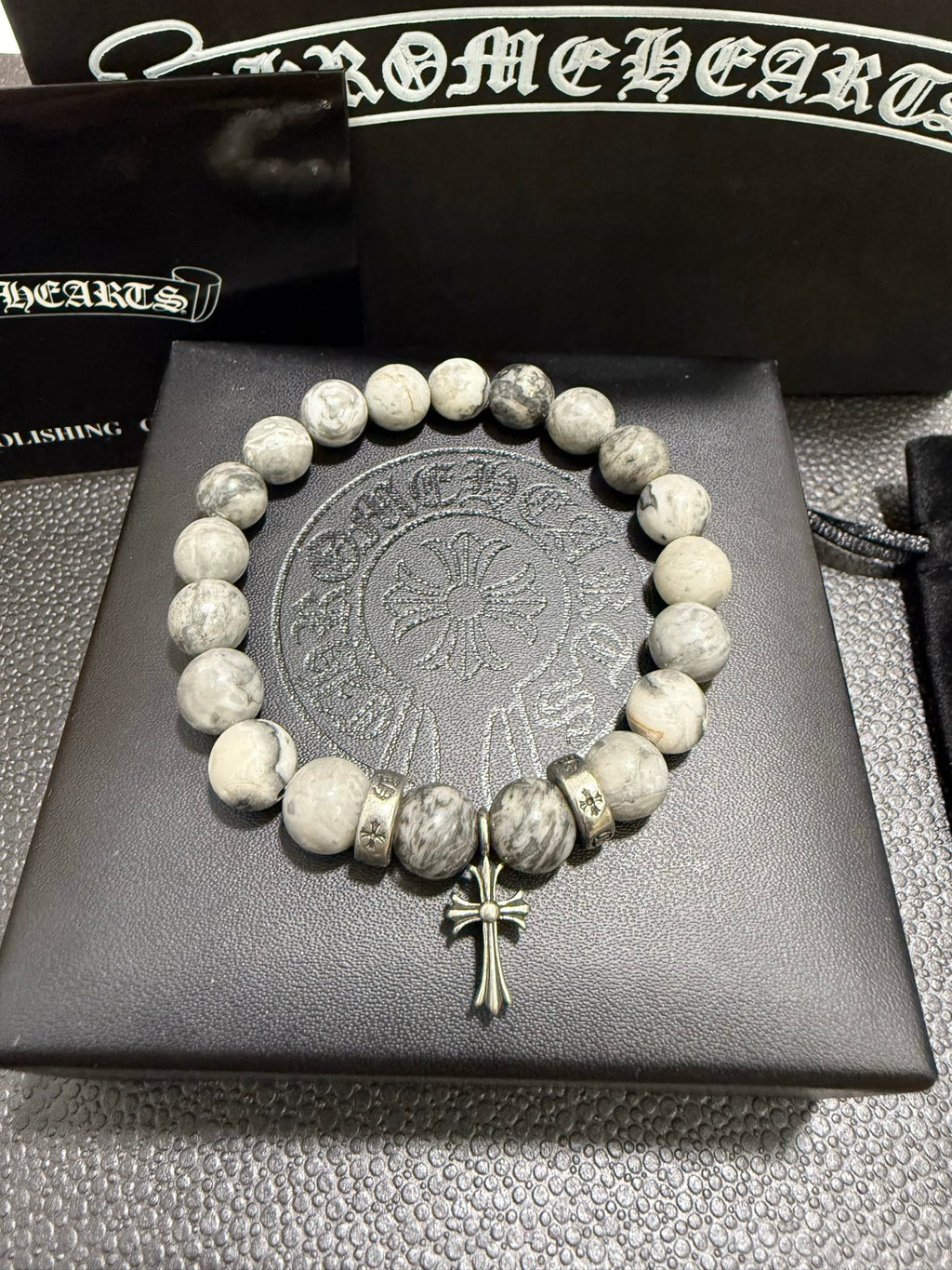 Chrome Hearts White Bead Cross Pendant Bracelet - album image 2