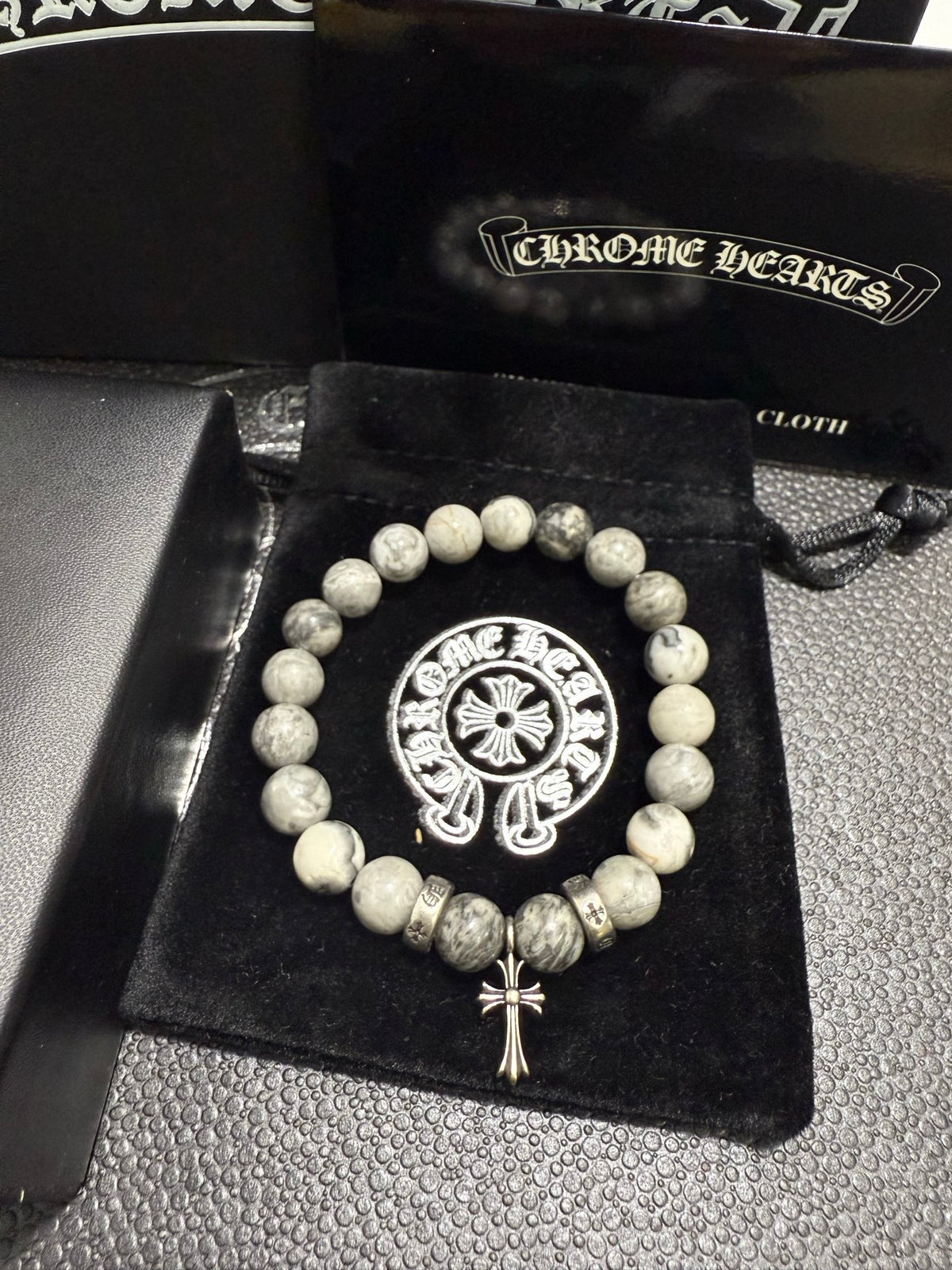 Chrome Hearts White Bead Cross Pendant Bracelet - album image 4