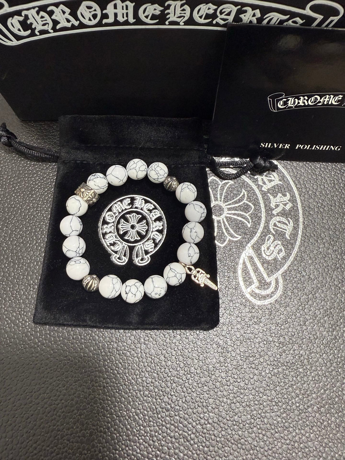 Chrome Hearts White Bead Long Cross Charm Bracelet - album image 4