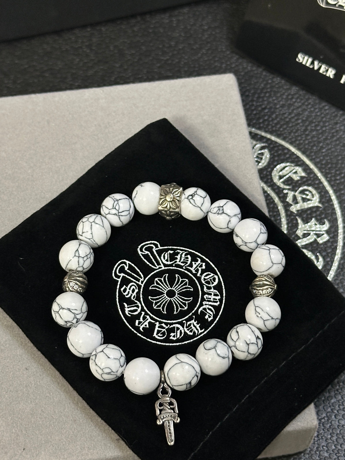 Chrome Hearts White Bead Long Cross Charm Bracelet - album image 5