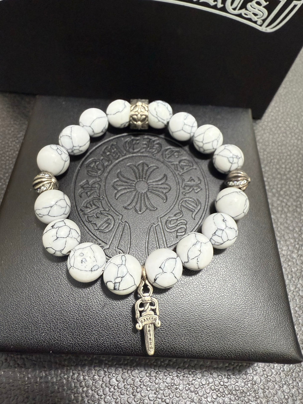 Chrome Hearts White Bead Long Cross Charm Bracelet - album image 2