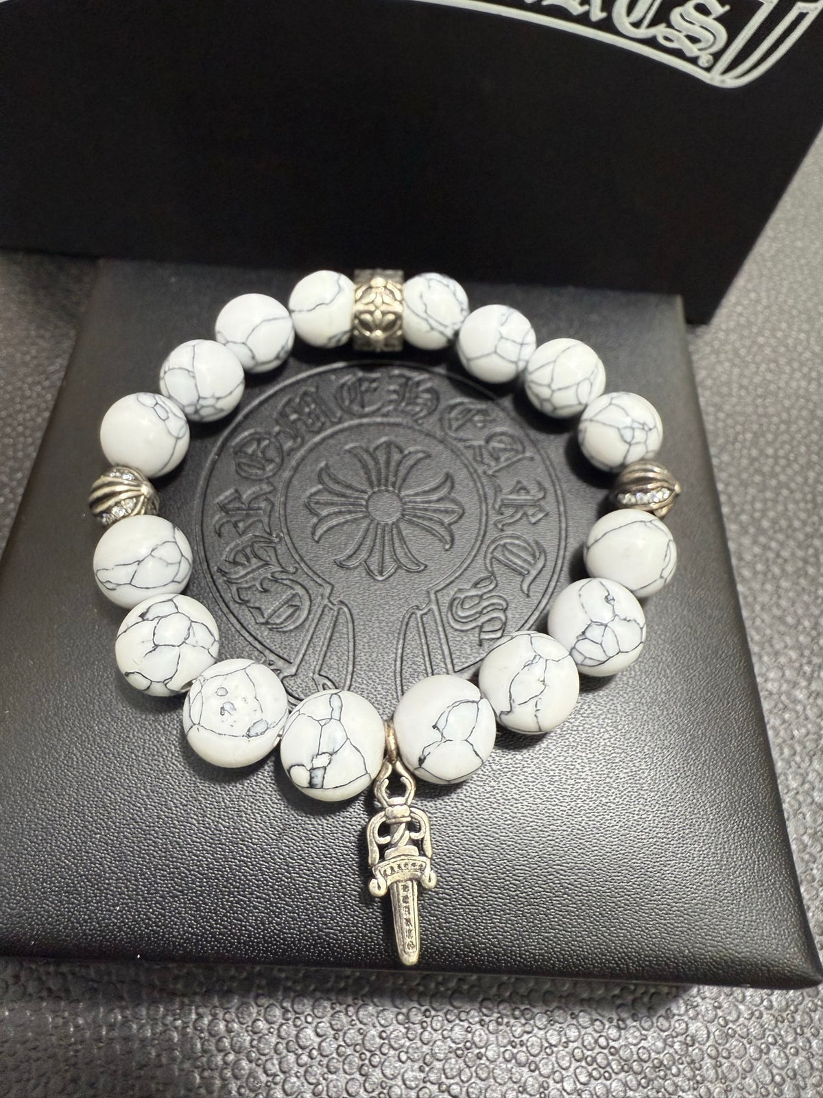 Chrome Hearts White Bead Long Cross Charm Bracelet - album image 2