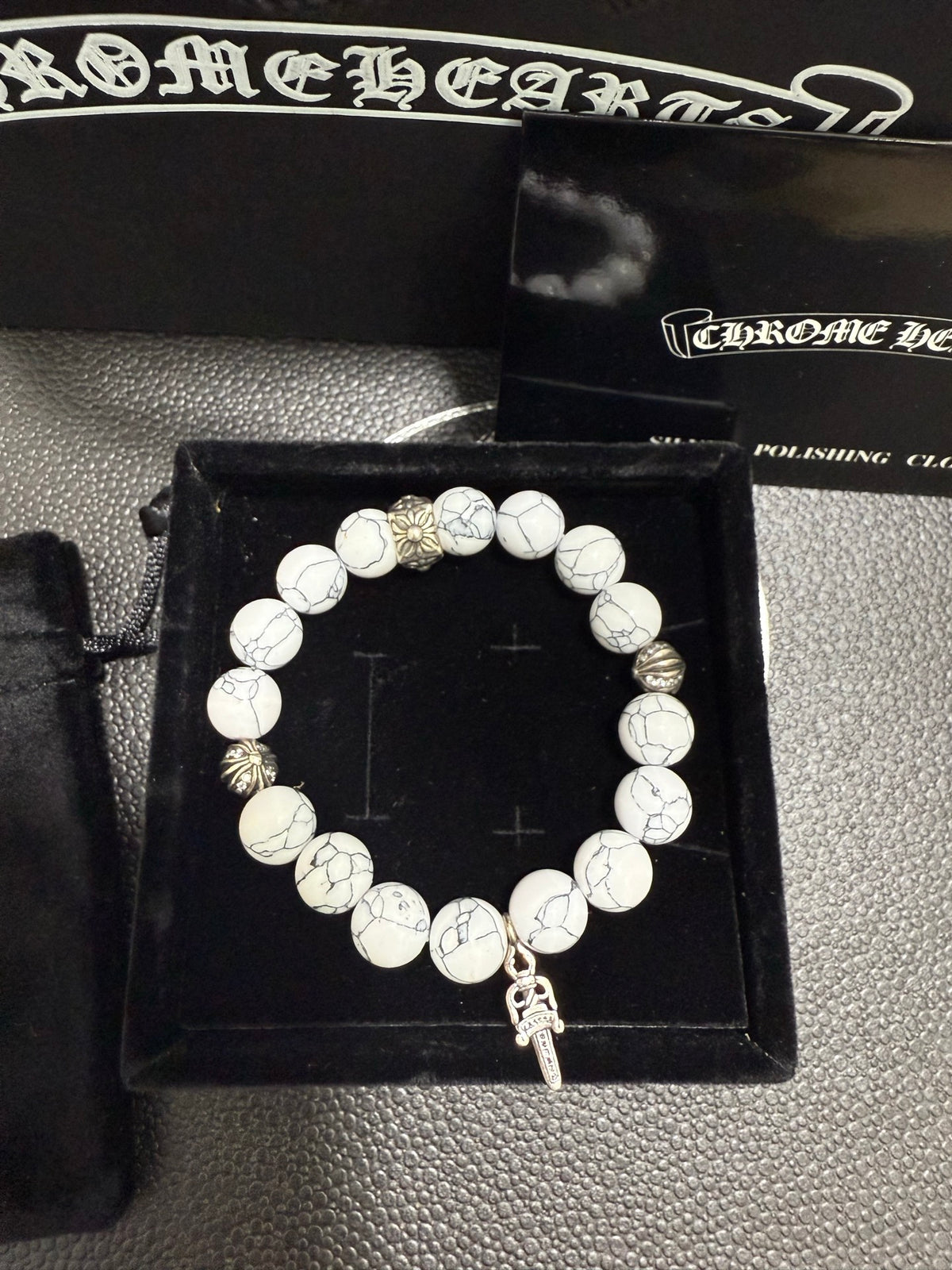 Chrome Hearts White Bead Long Cross Charm Bracelet - album image 6