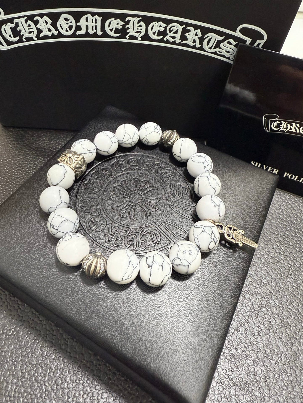 Chrome Hearts White Bead Long Cross Charm Bracelet - album image 3