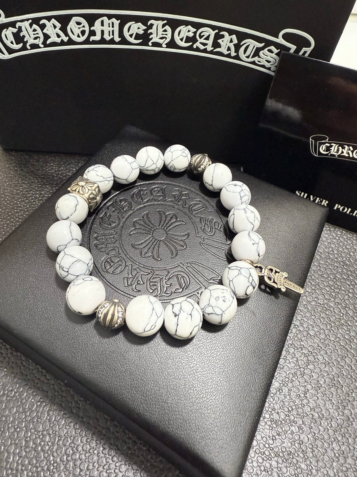 Chrome Hearts White Bead Long Cross Charm Bracelet - album image 3