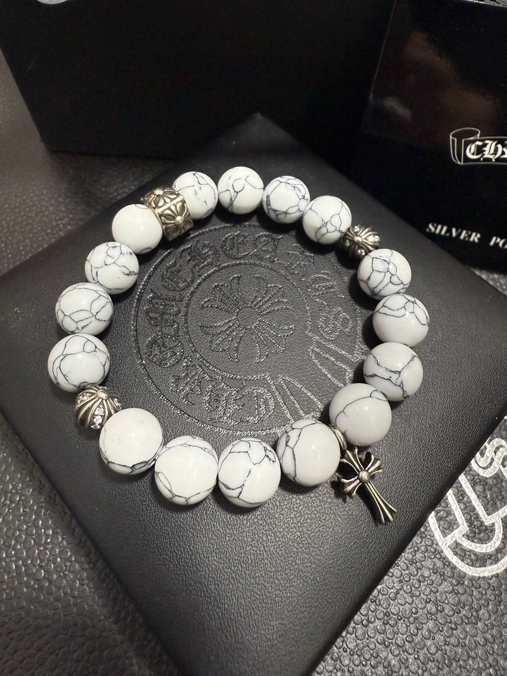 Chrome Hearts White Bead Slim Cross Bracelet - album image 3