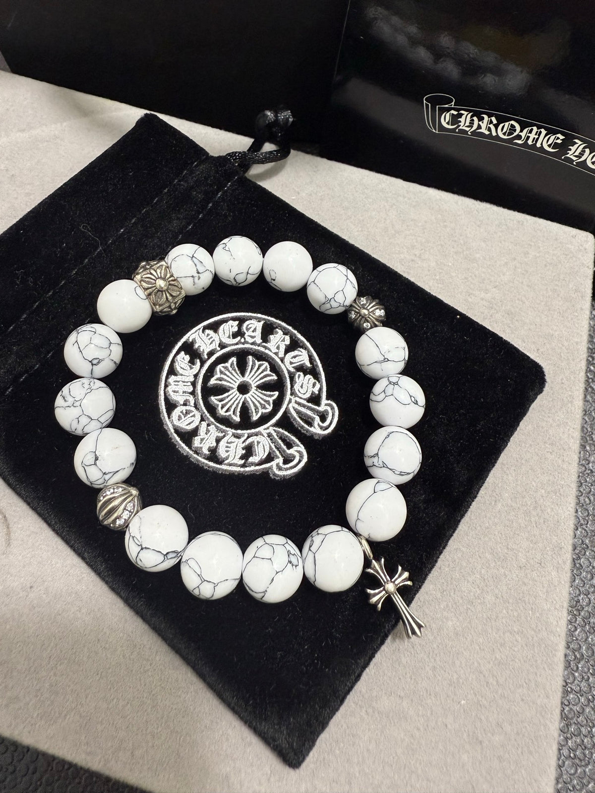 Chrome Hearts White Bead Slim Cross Bracelet - album image 5