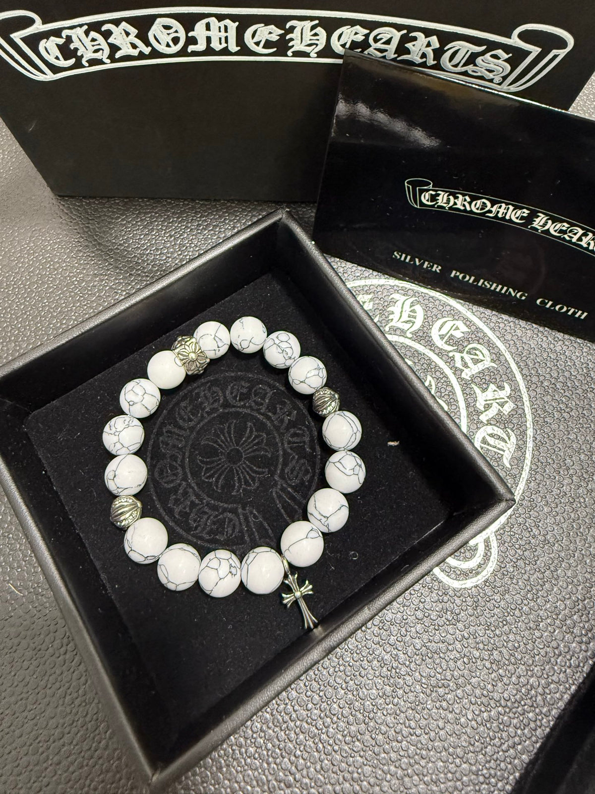 Chrome Hearts White Bead Slim Cross Bracelet - album image 4
