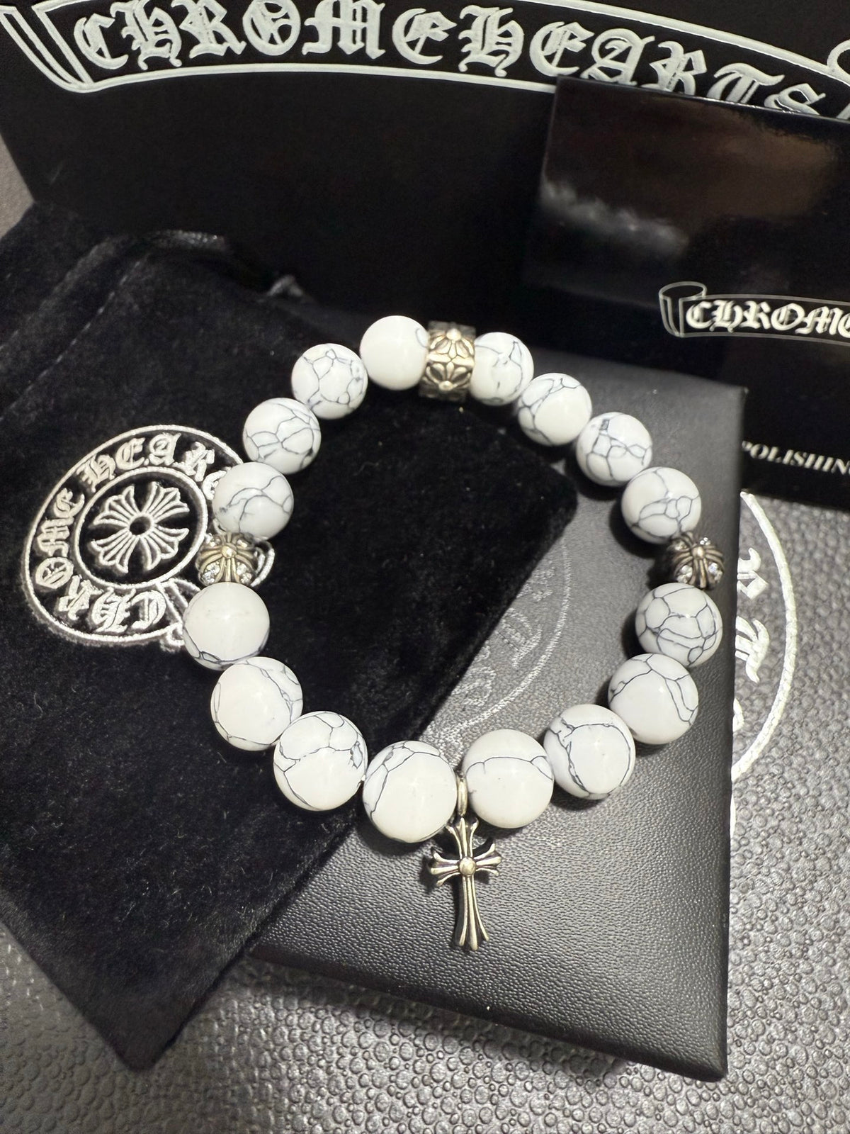 Chrome Hearts White Bead Slim Cross Bracelet - album image 6