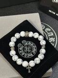 Chrome Hearts White Bead Slim Cross Bracelet - album image 1