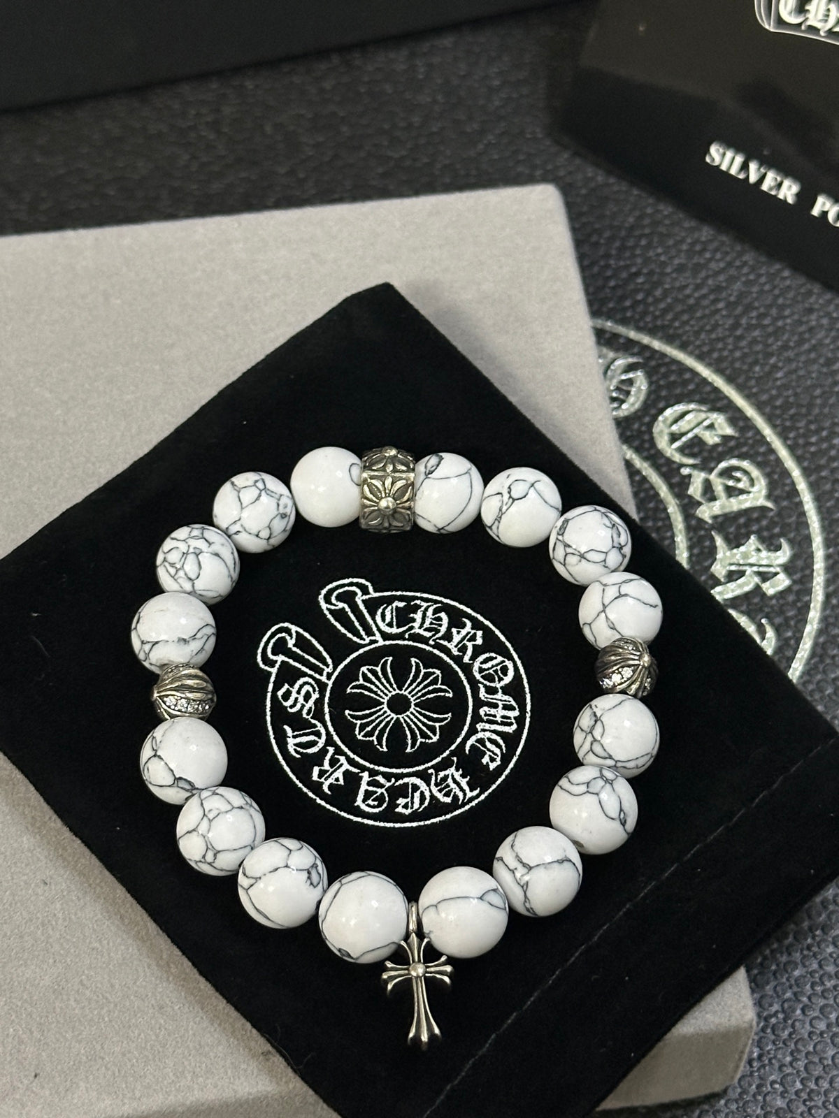 Chrome Hearts White Bead Slim Cross Bracelet - album image 1