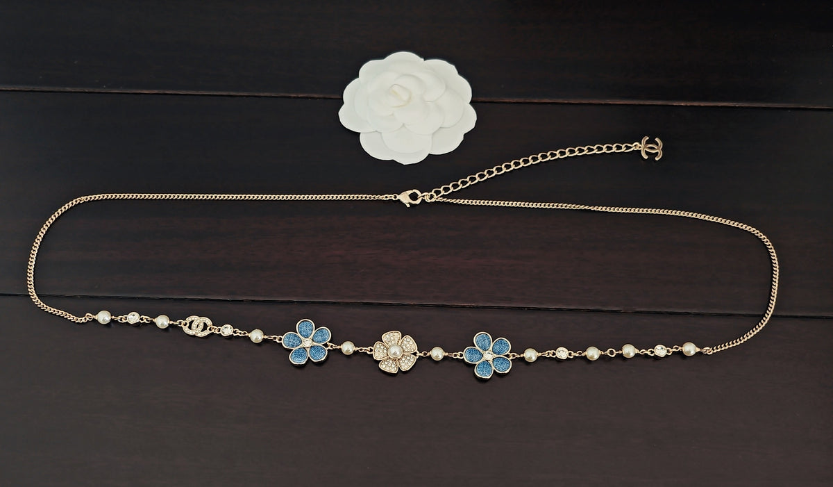 Chanel Blue Flower Charm Necklace - album image 3