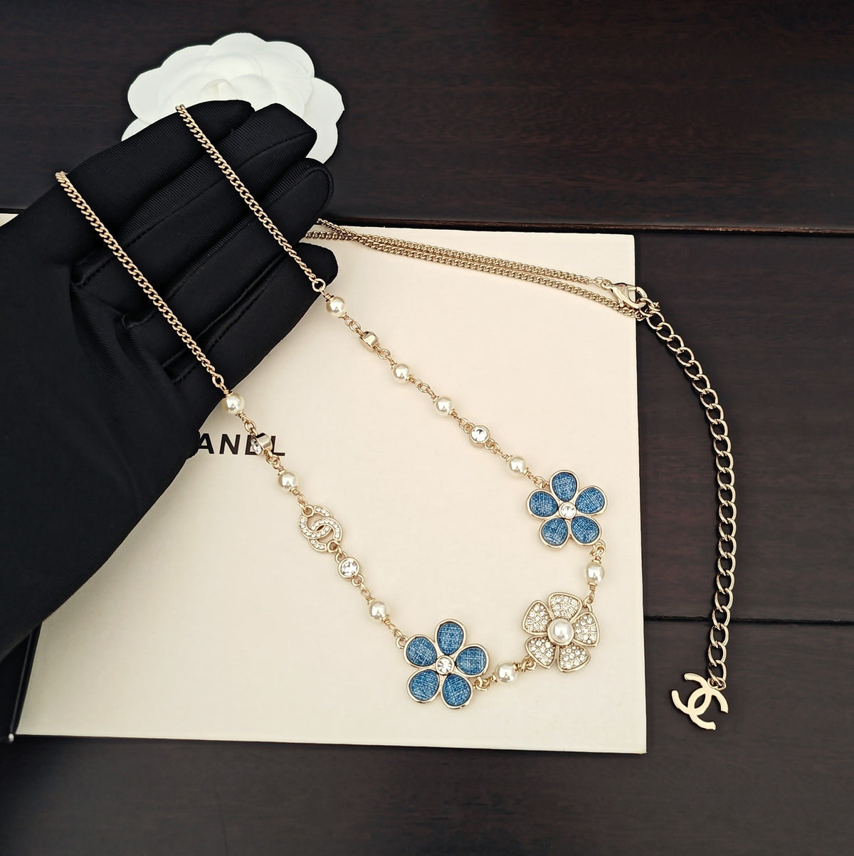 Chanel Blue Flower Charm Necklace - album image 1