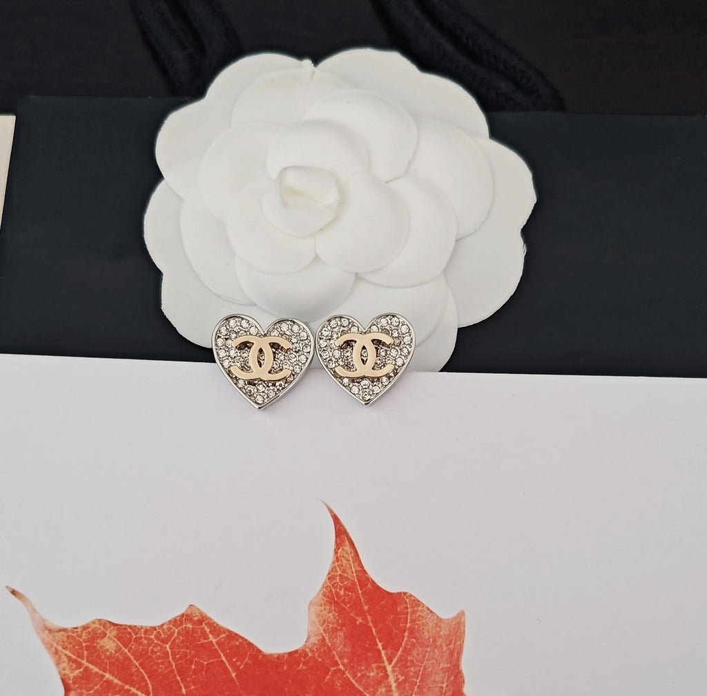 Chanel Heart Crystal Accent Stud Earrings - album image 4