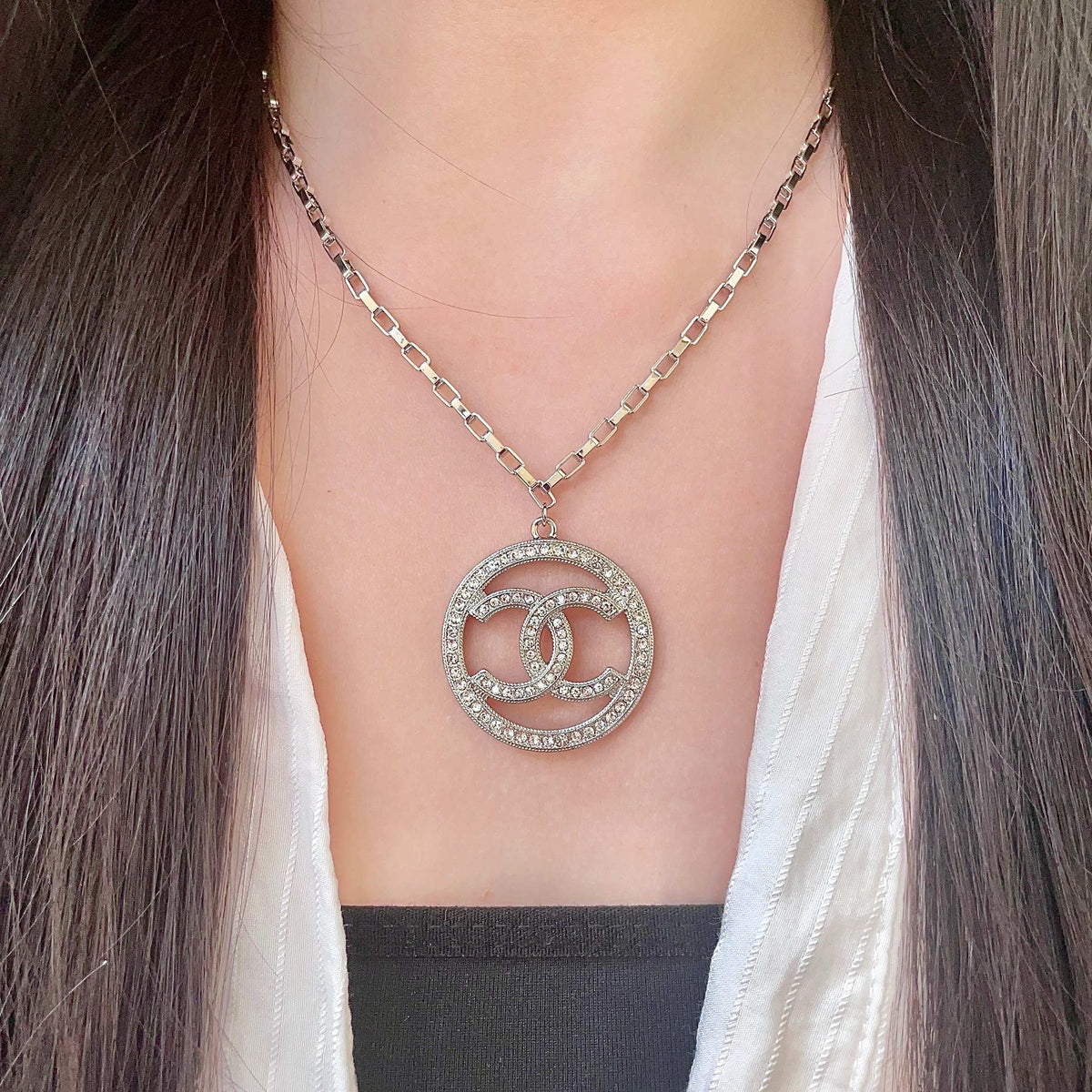 Chanel Interlocking C Crystal Accent Necklace - album image 3
