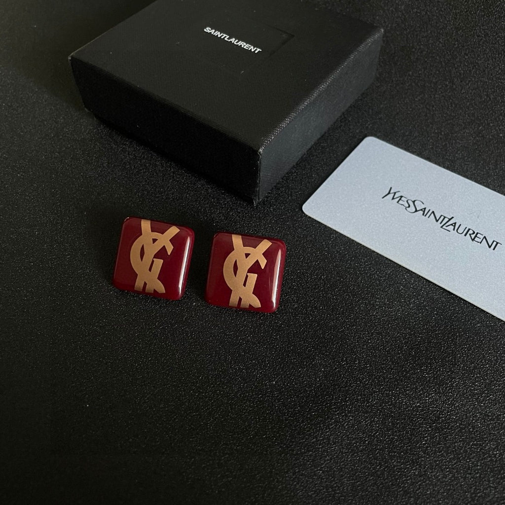 Saint Laurent Red Square Gold-Tone Monogram Stud Earrings - album image 5