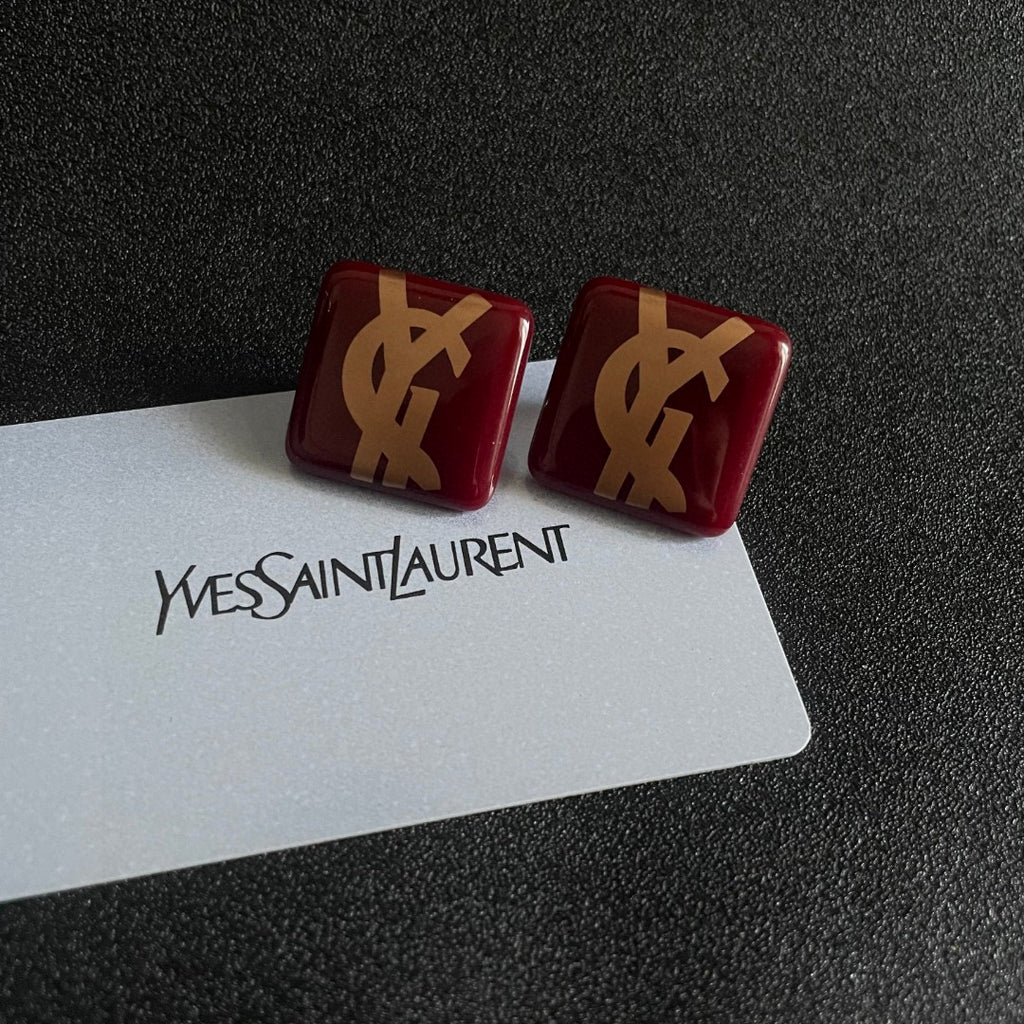 Saint Laurent Red Square Gold-Tone Monogram Stud Earrings - album image 8