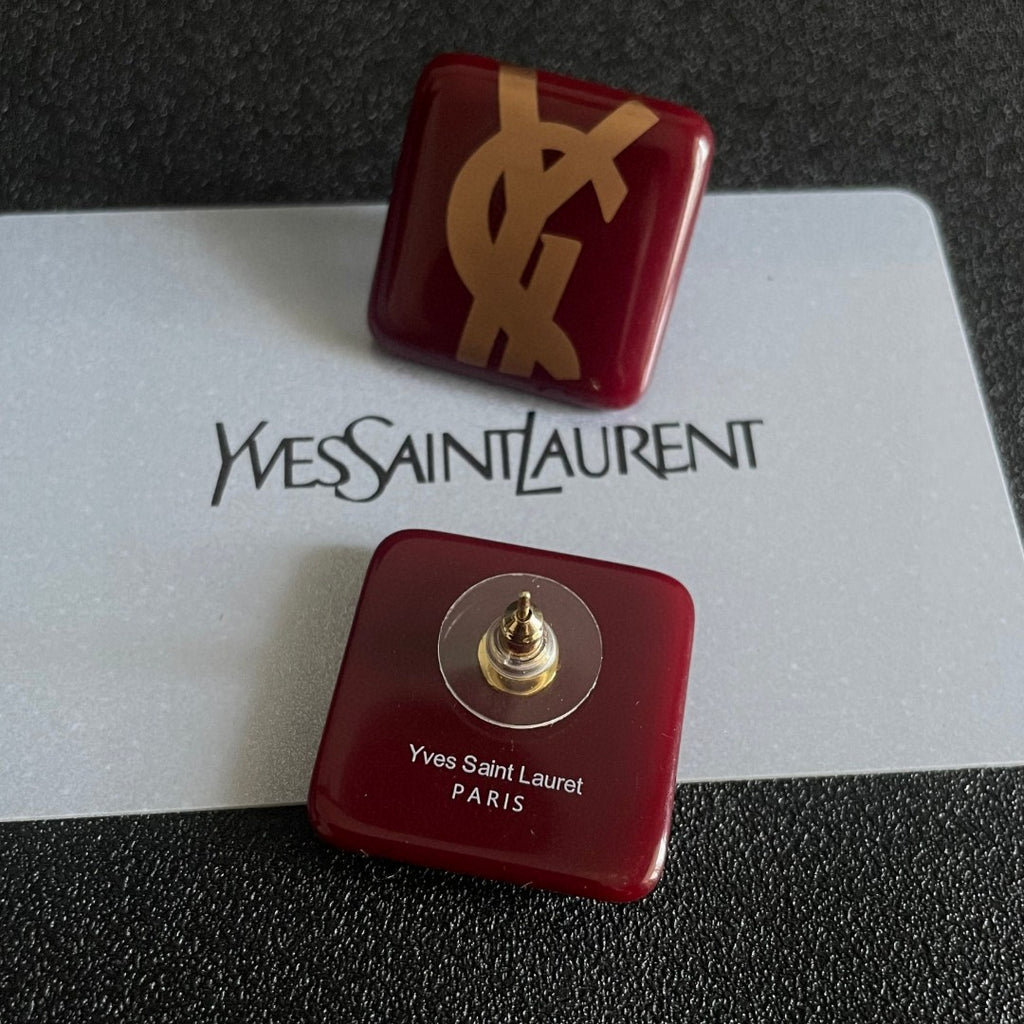 Saint Laurent Red Square Gold-Tone Monogram Stud Earrings - album image 7