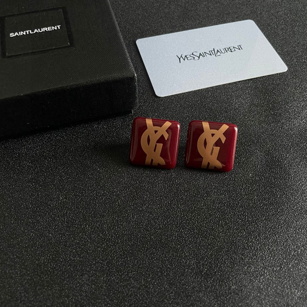 Saint Laurent Red Square Gold-Tone Monogram Stud Earrings - album image 6