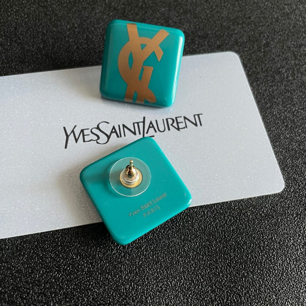Saint Laurent Turquoise Square Gold-Tone Monogram Stud Earrings - album image 7