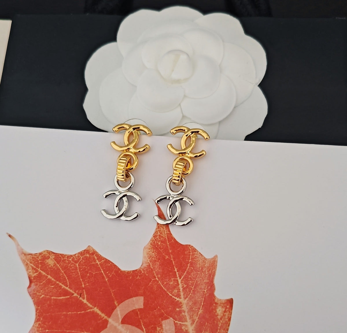 Chanel Gold-Tone Letter and Oval Pearl Drop Earrings - album image 5