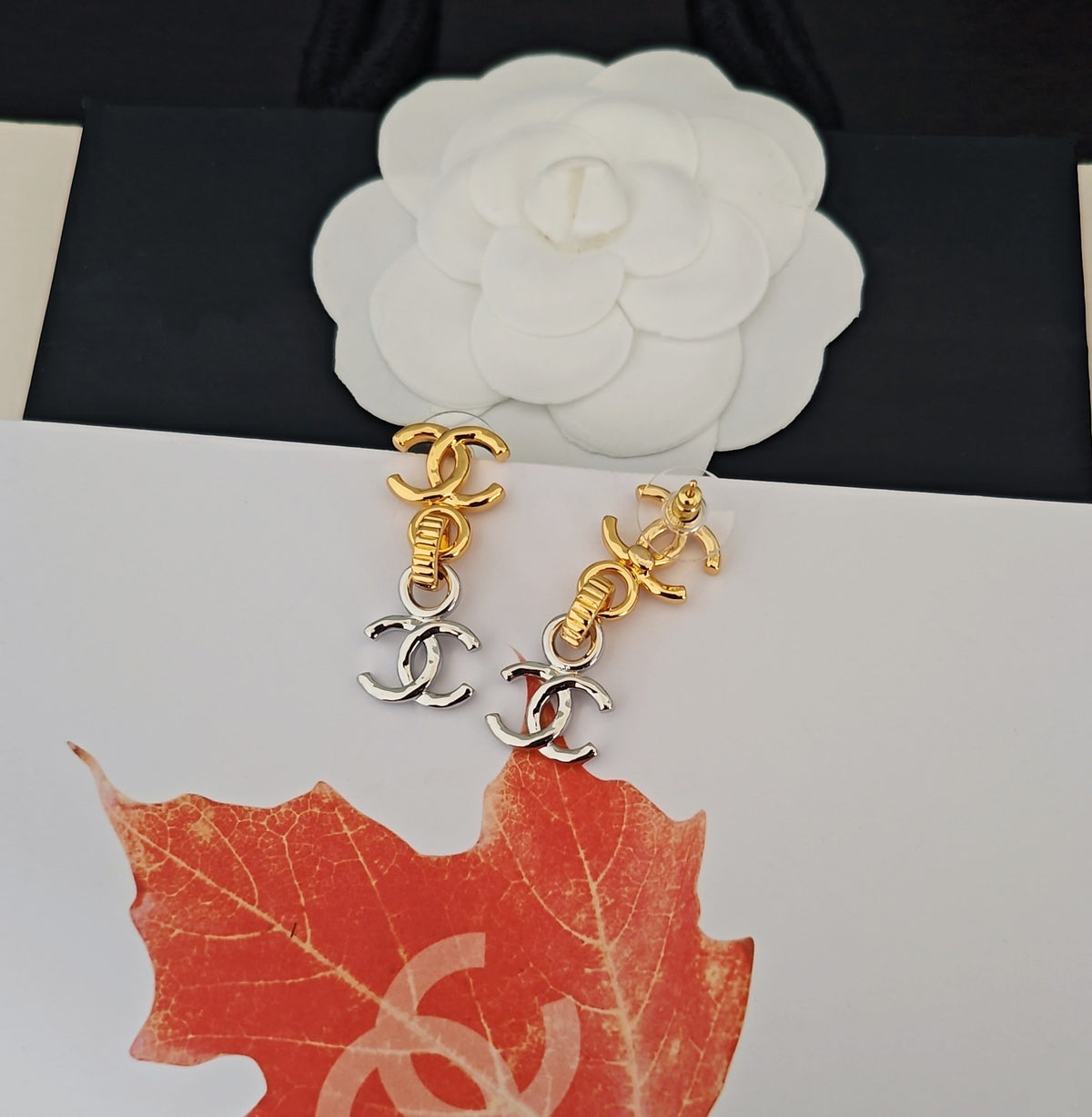 Chanel Gold-Tone Letter and Oval Pearl Drop Earrings - album image 6