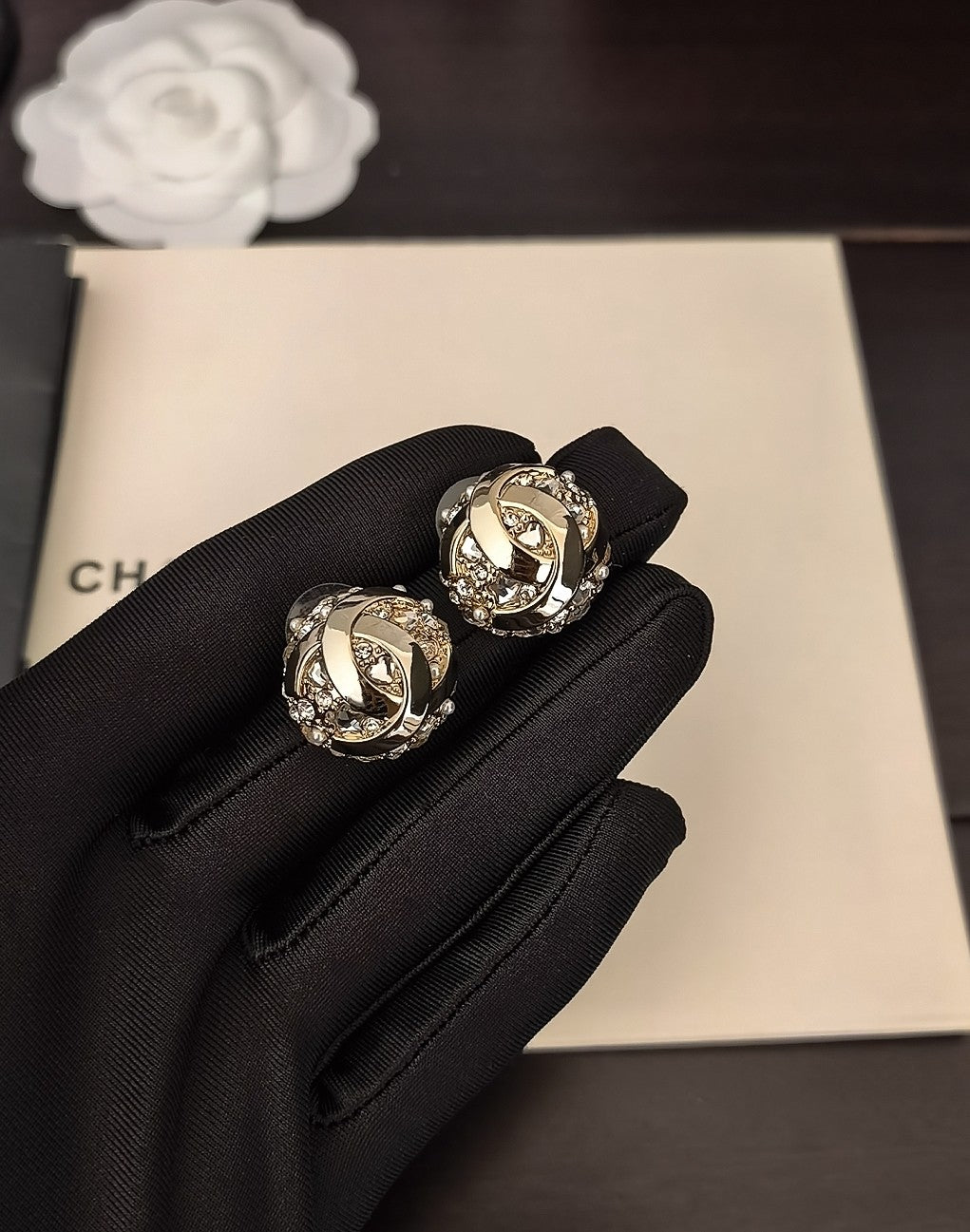 Chanel Crystal Accent Stud Earrings - album image 3
