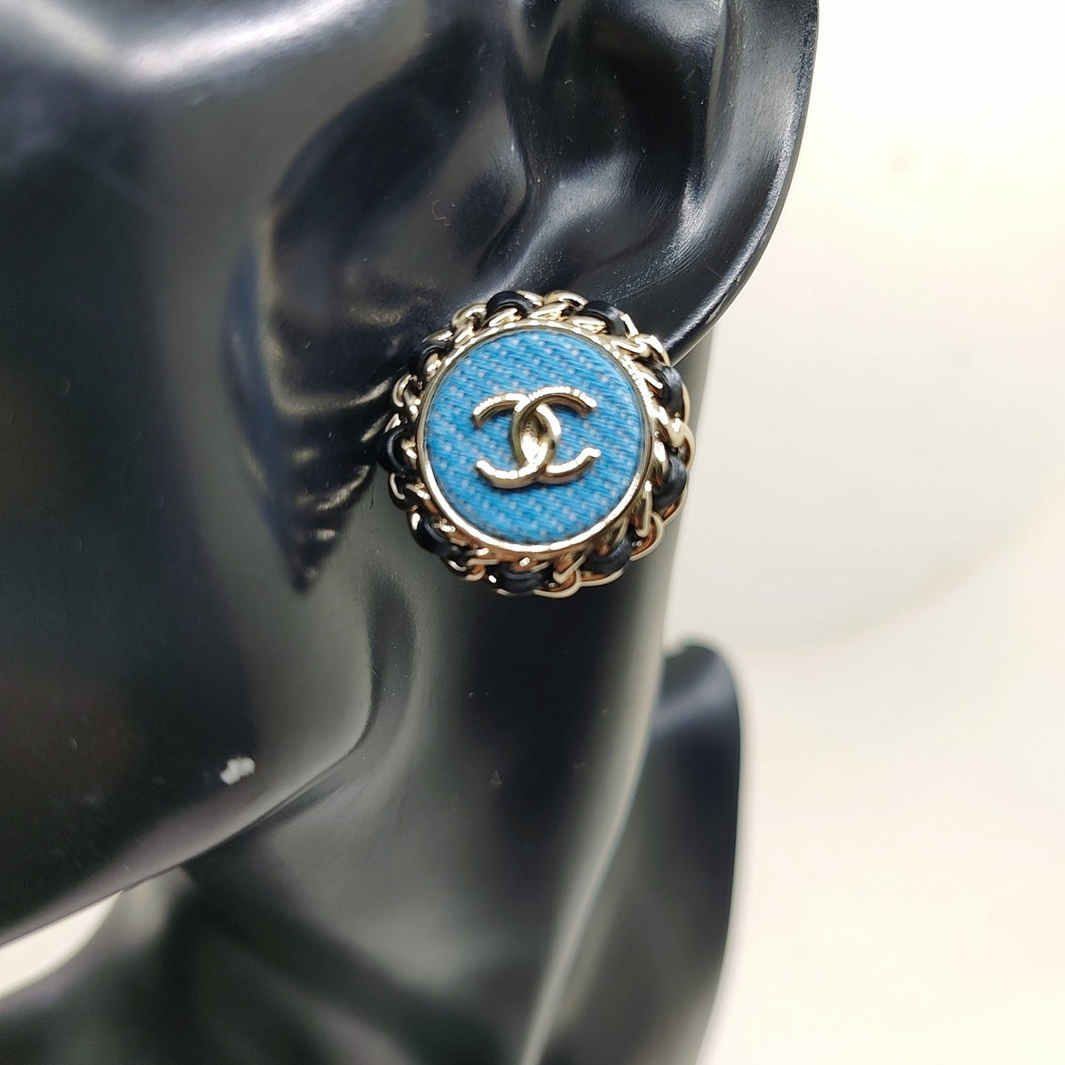 Chanel Blue Circular Stud Earrings - album image 2