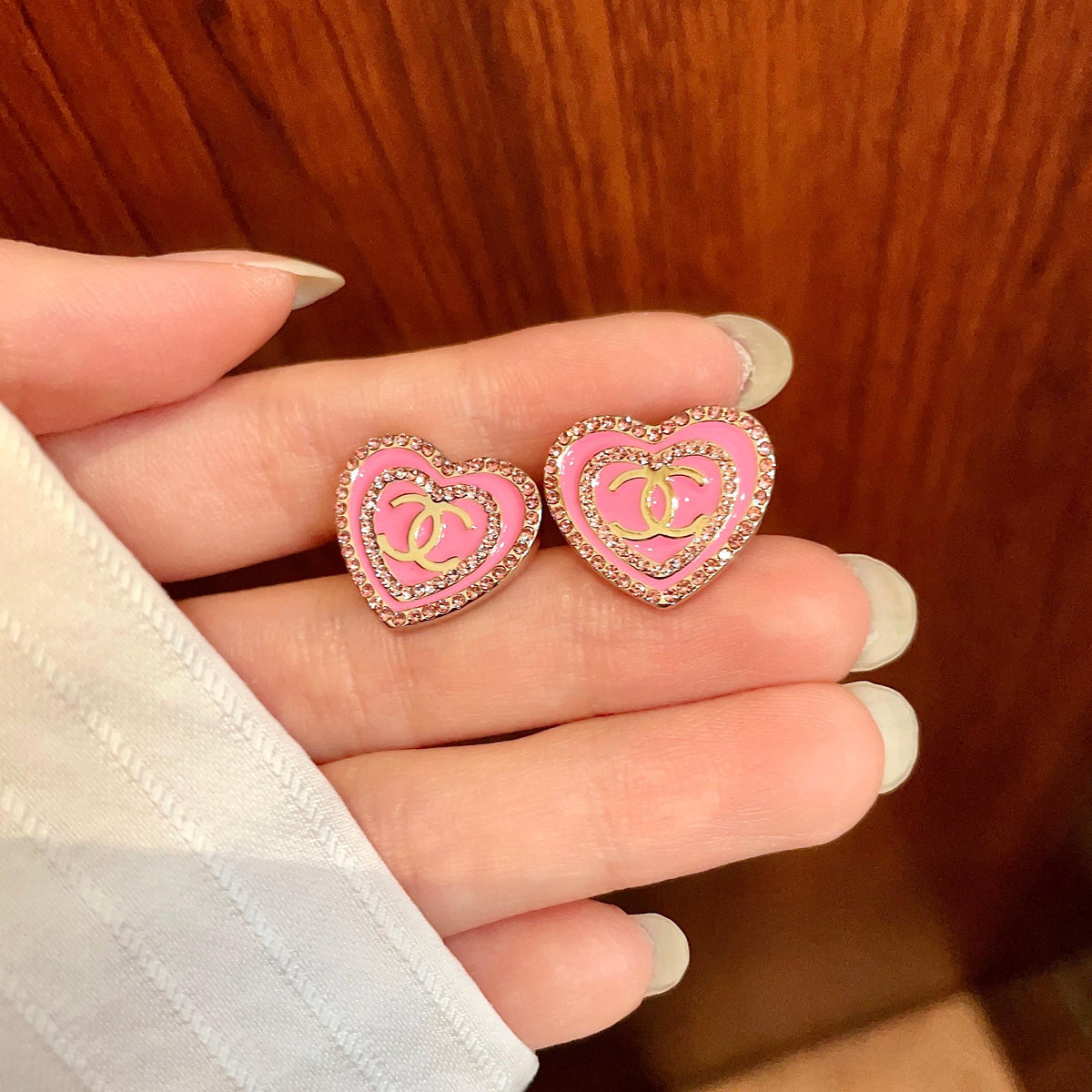 Chanel Interlocking C Heart Crystal Accent Stud Earrings - album image 4