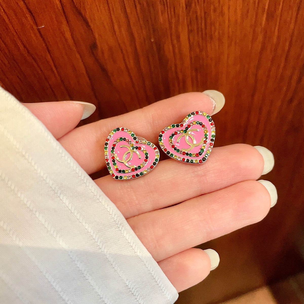 Chanel Interlocking C Heart Crystal Accent Stud Earrings - album image 4