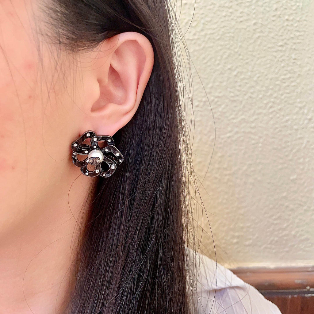 Chanel Interlocking C Camellia Openwork Stud Earrings - album image 3