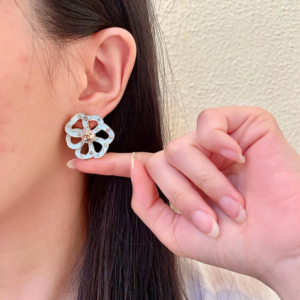 Chanel Interlocking C Camellia Openwork Stud Earrings - album image 2