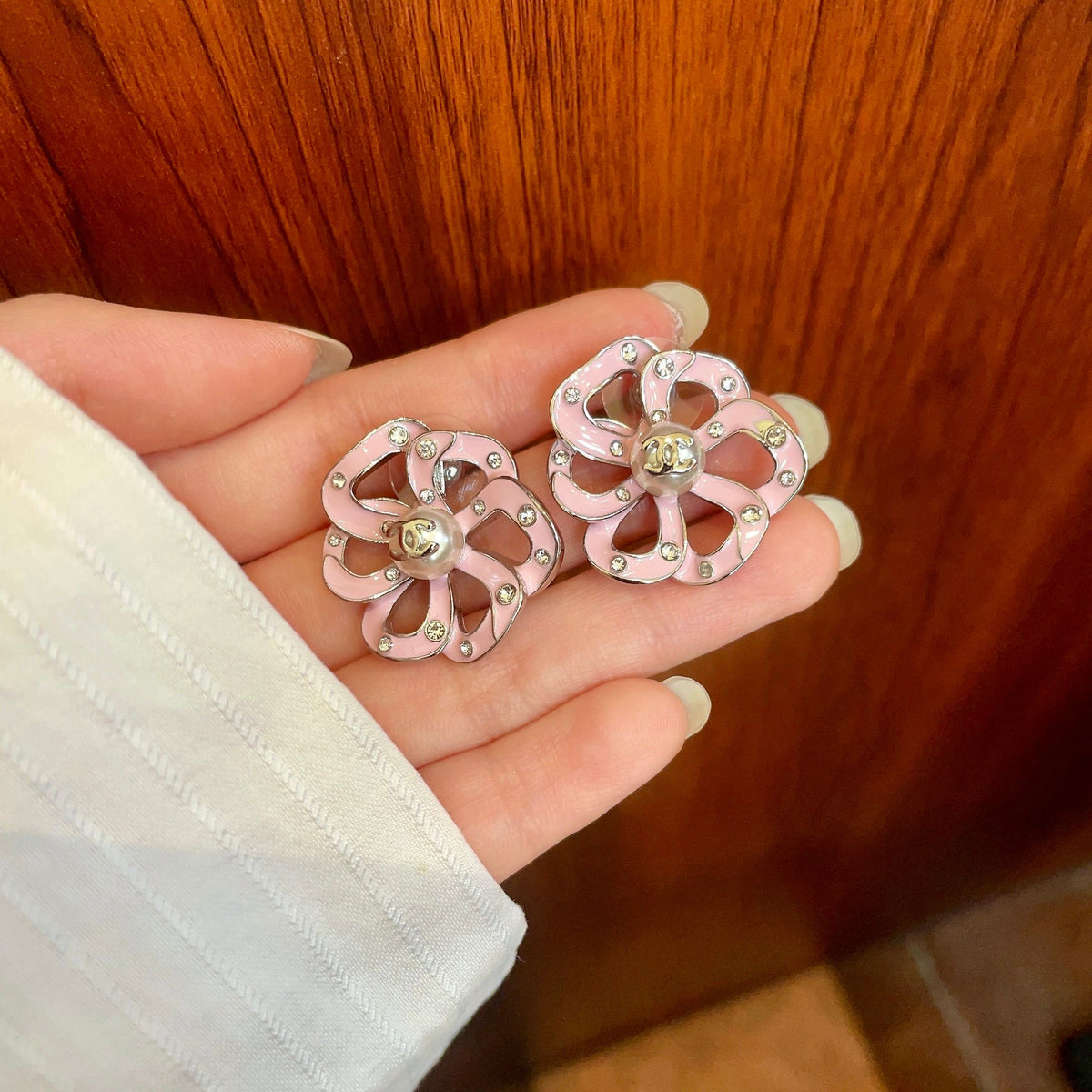 Chanel Interlocking C Camellia Openwork Stud Earrings - album image 4
