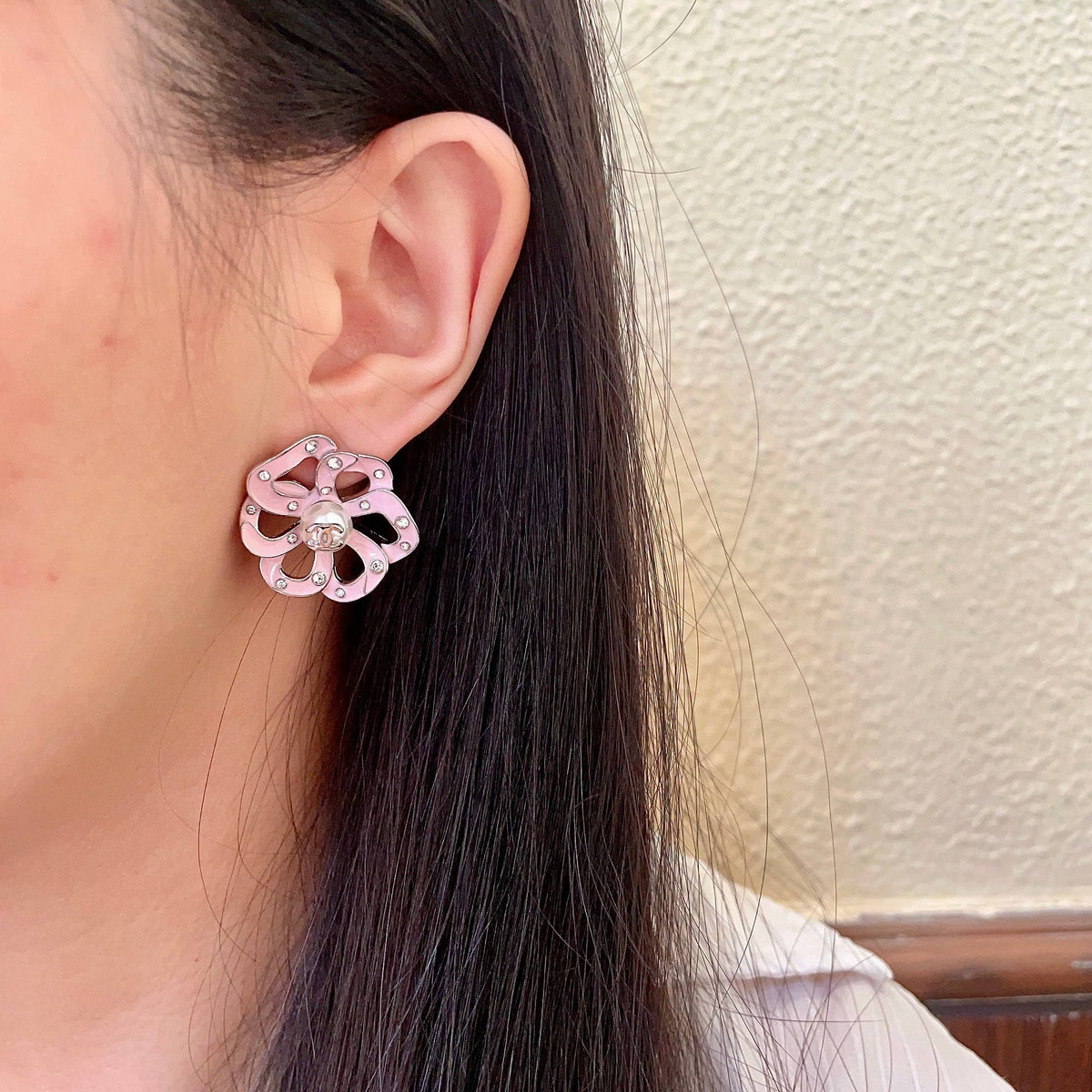 Chanel Interlocking C Camellia Openwork Stud Earrings - album image 3
