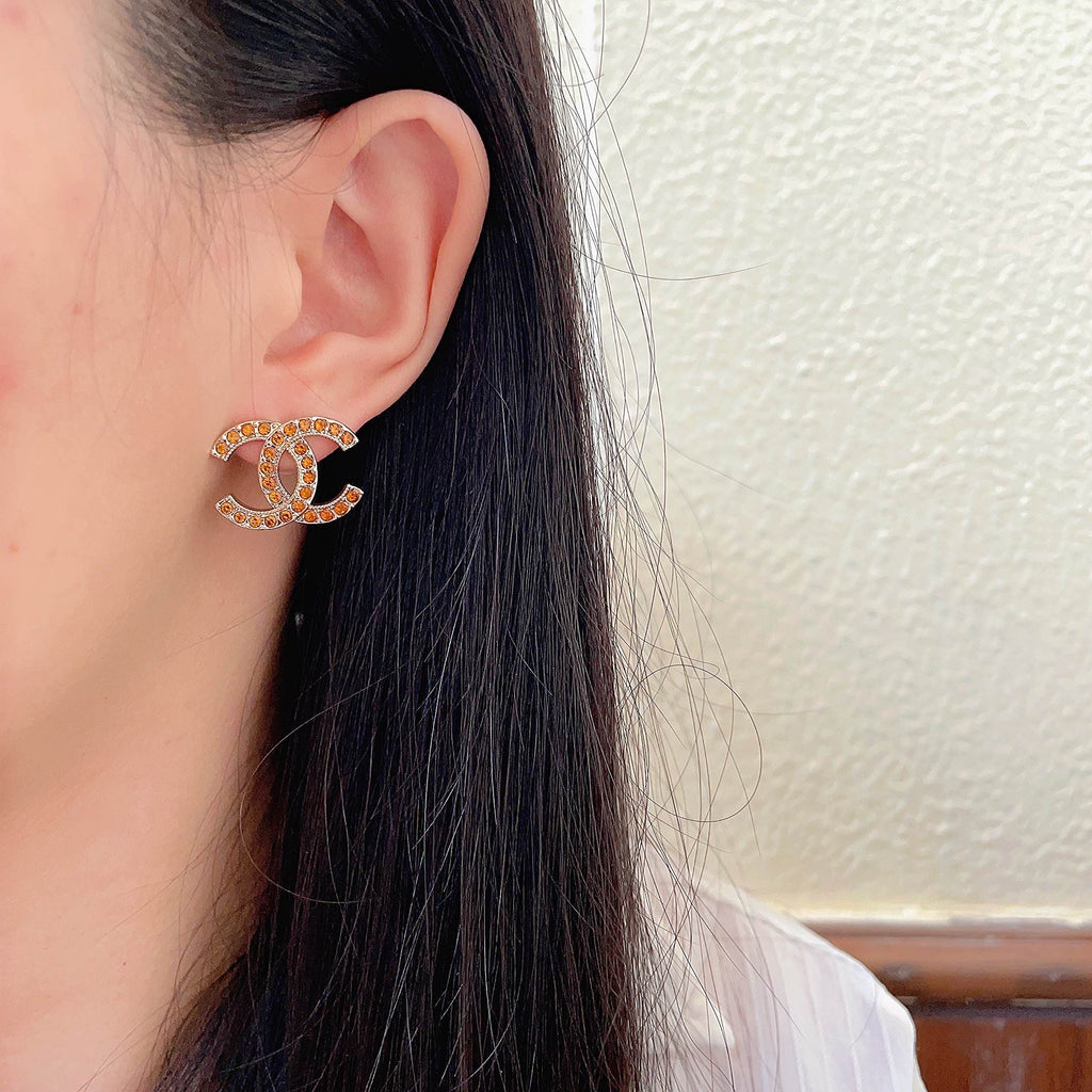 Chanel Interlocking C Crystal Accent Stud Earrings - album image 3