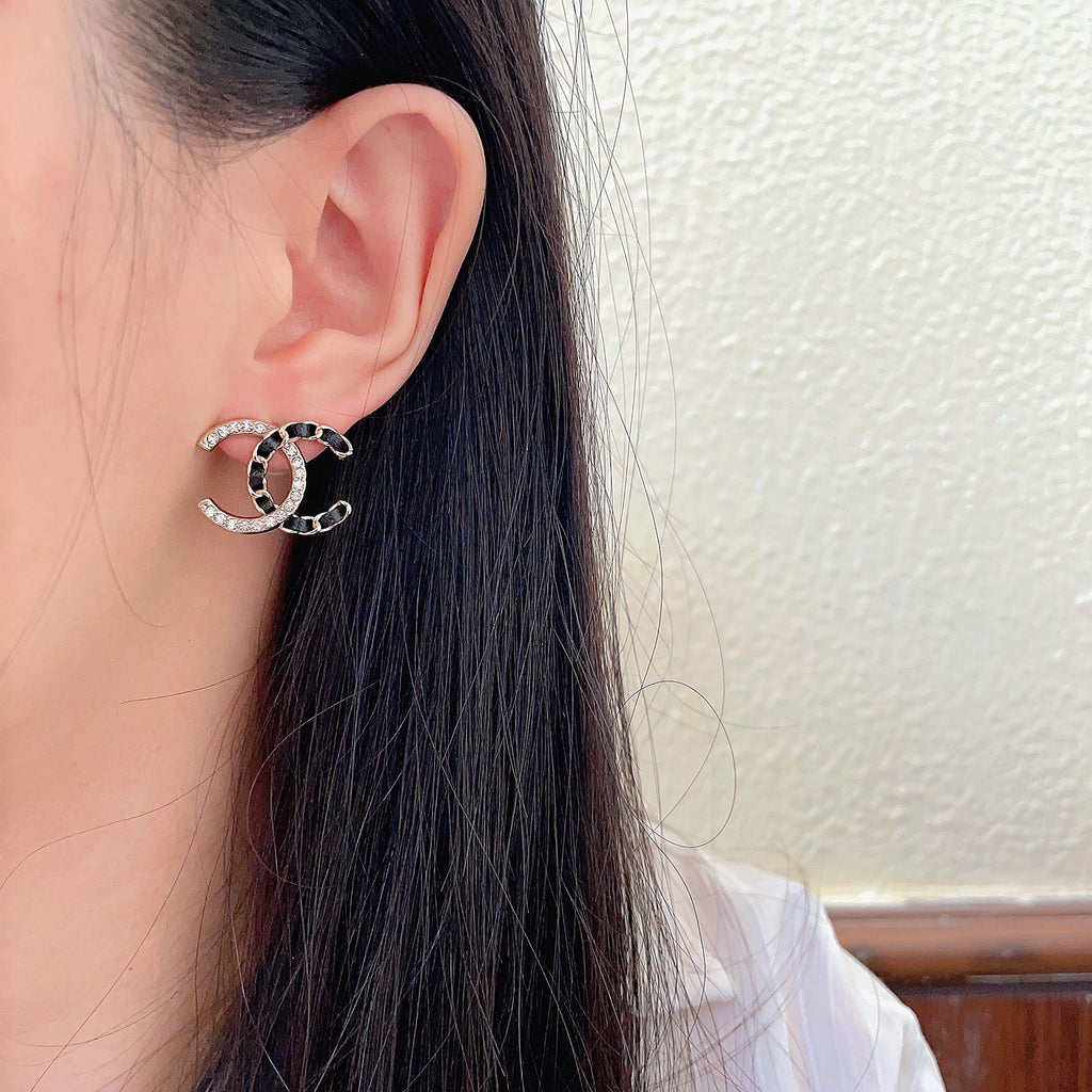 Chanel Interlocking C Crystal Accent Stud Earrings - album image 3