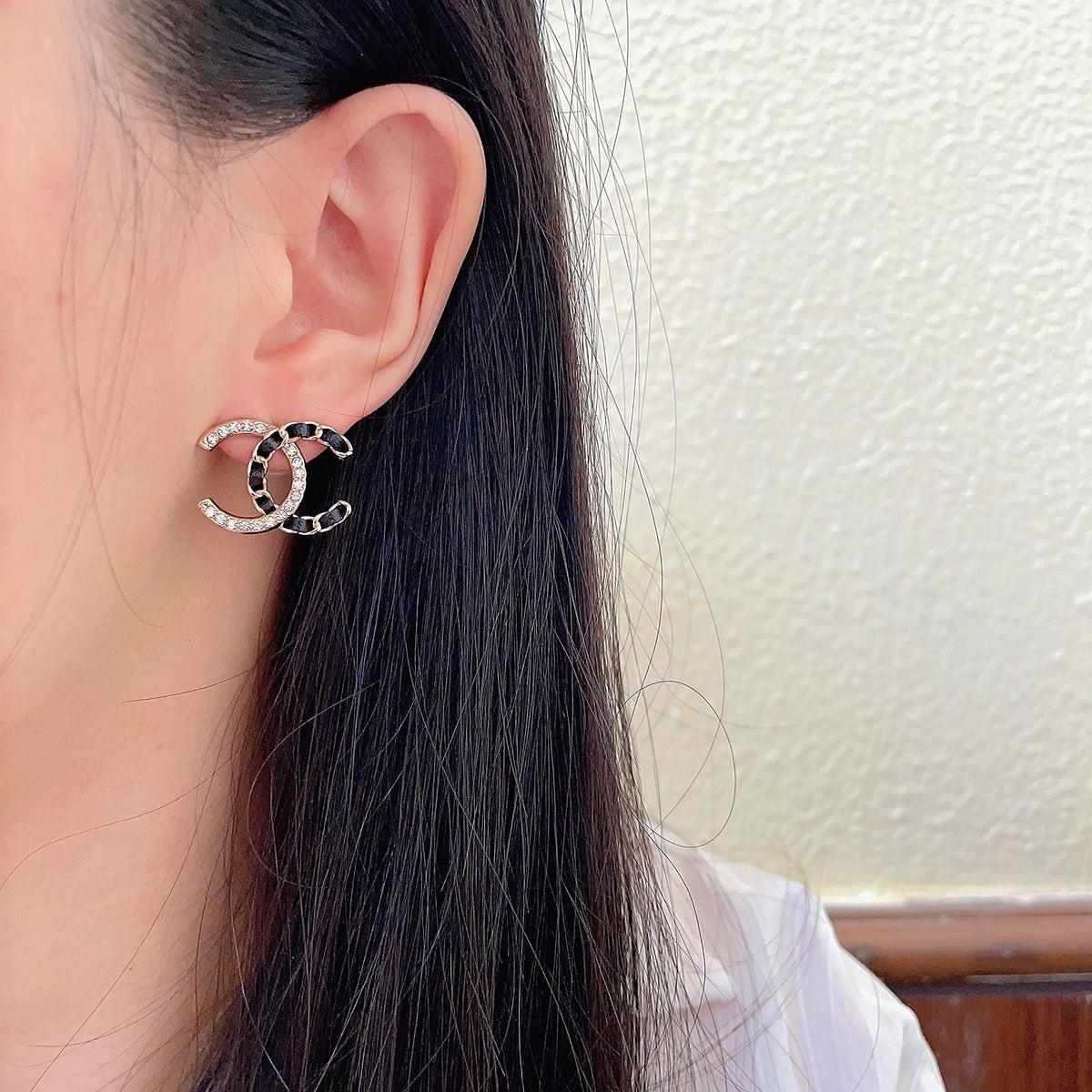 Chanel Interlocking C Crystal Accent Stud Earrings - album image 3