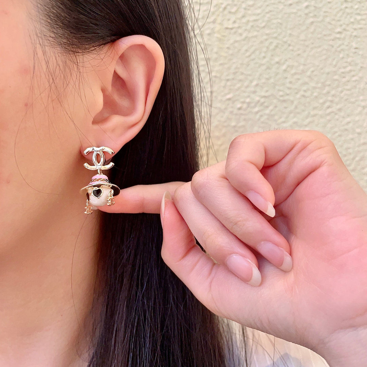 Chanel Pink Doll and CC Drop Earrings - album image 2