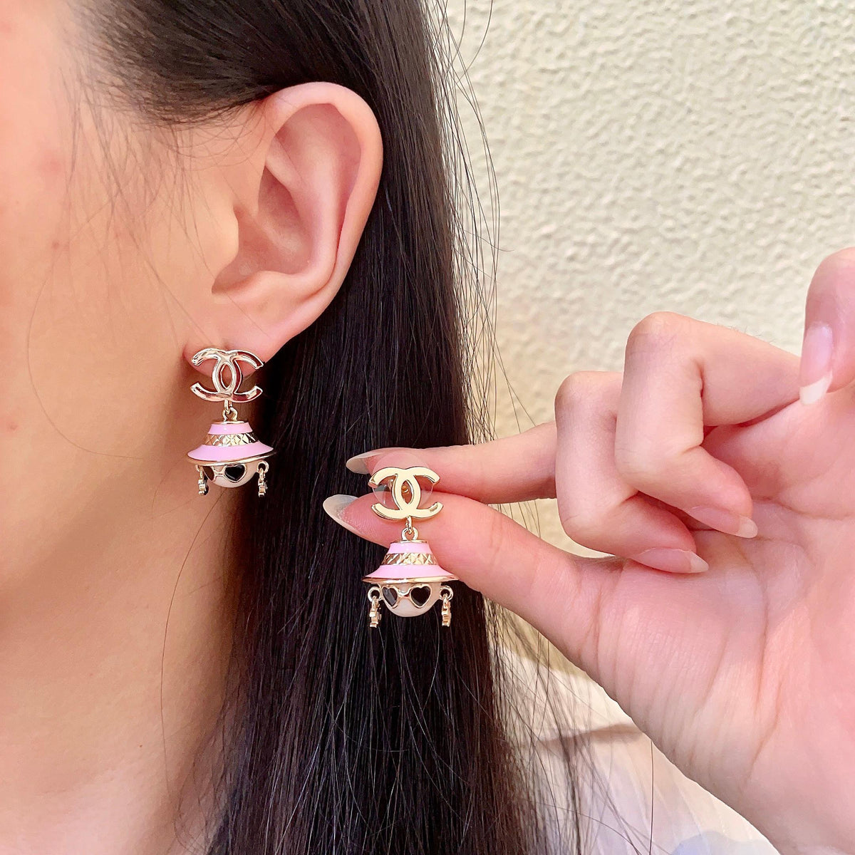 Chanel Pink Doll and CC Drop Earrings - album image 1