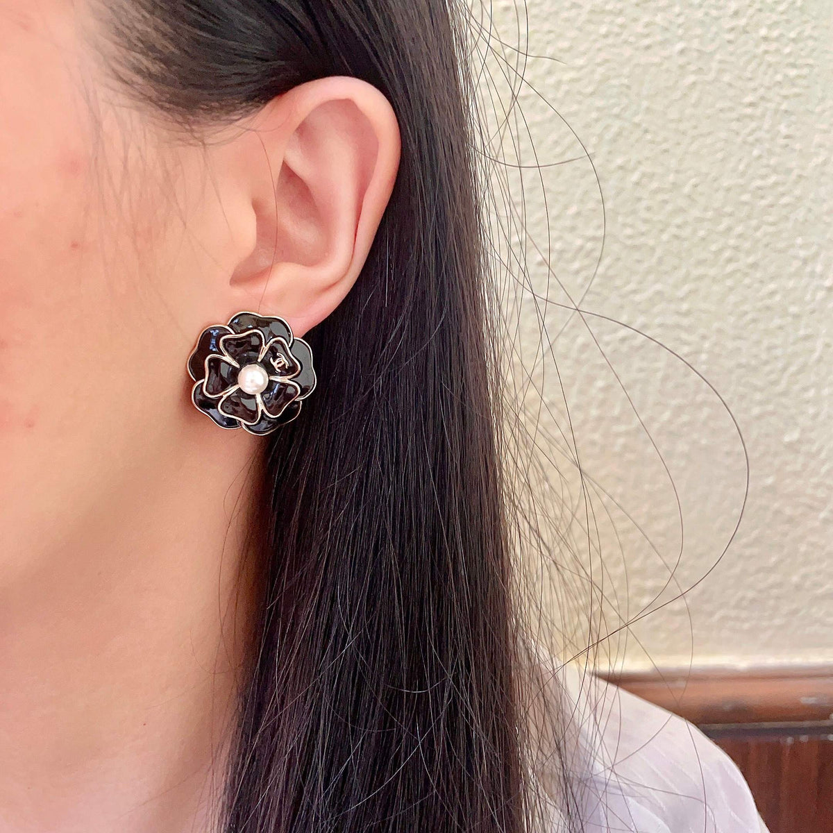 Chanel Interlocking C Camellia Stud Earrings - album image 3