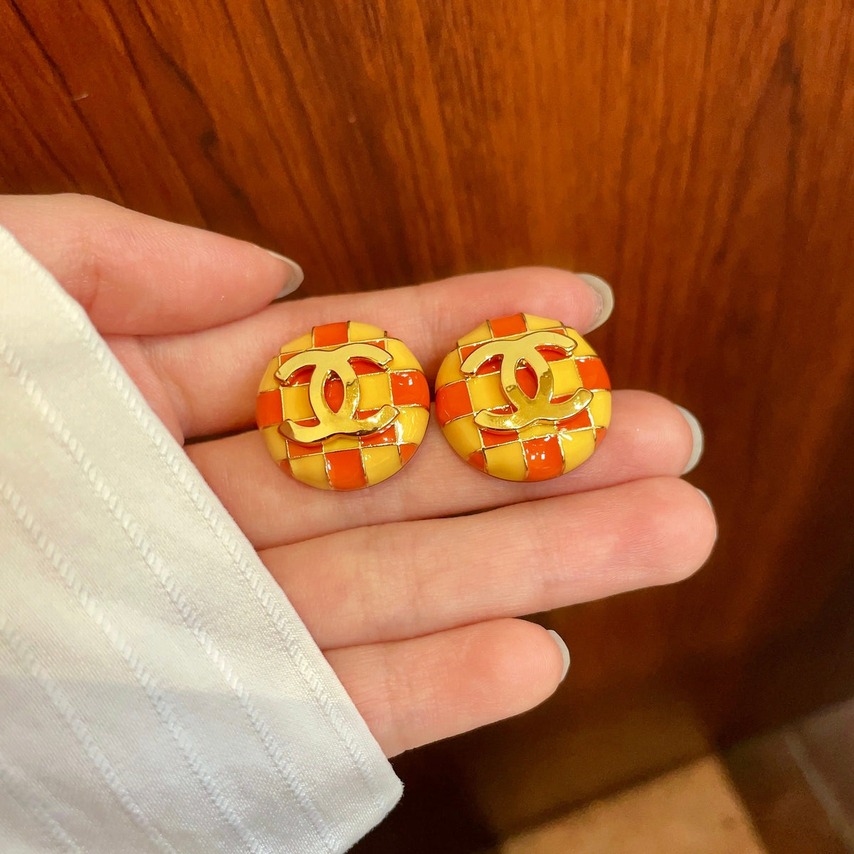 Chanel Interlocking C Checkered Stud Earrings - album image 4