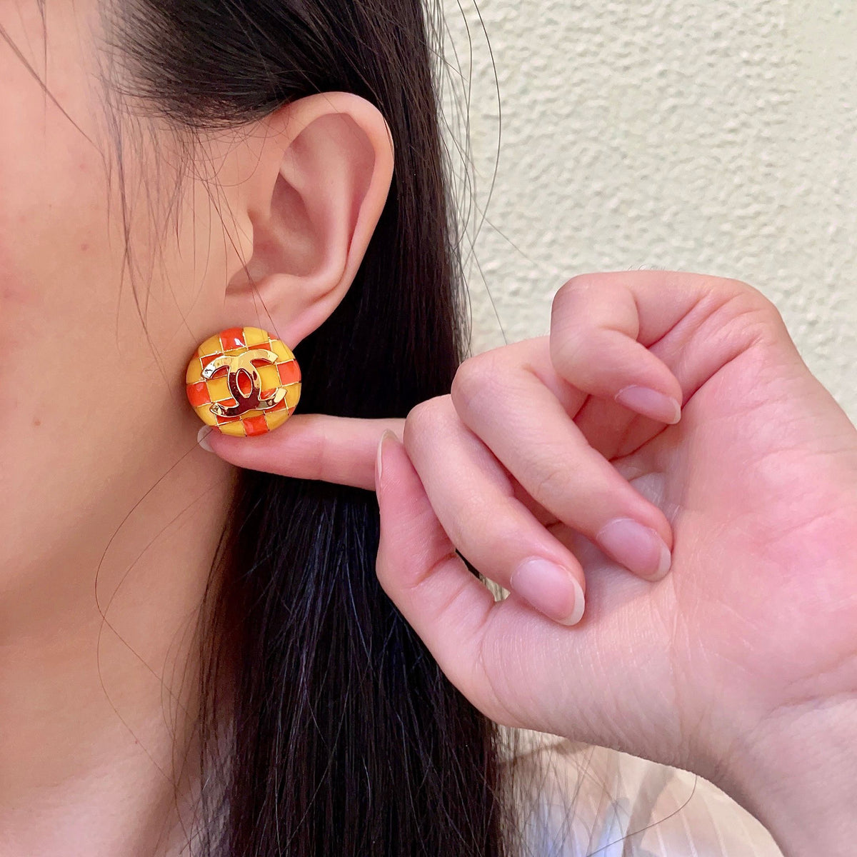 Chanel Interlocking C Checkered Stud Earrings - album image 2