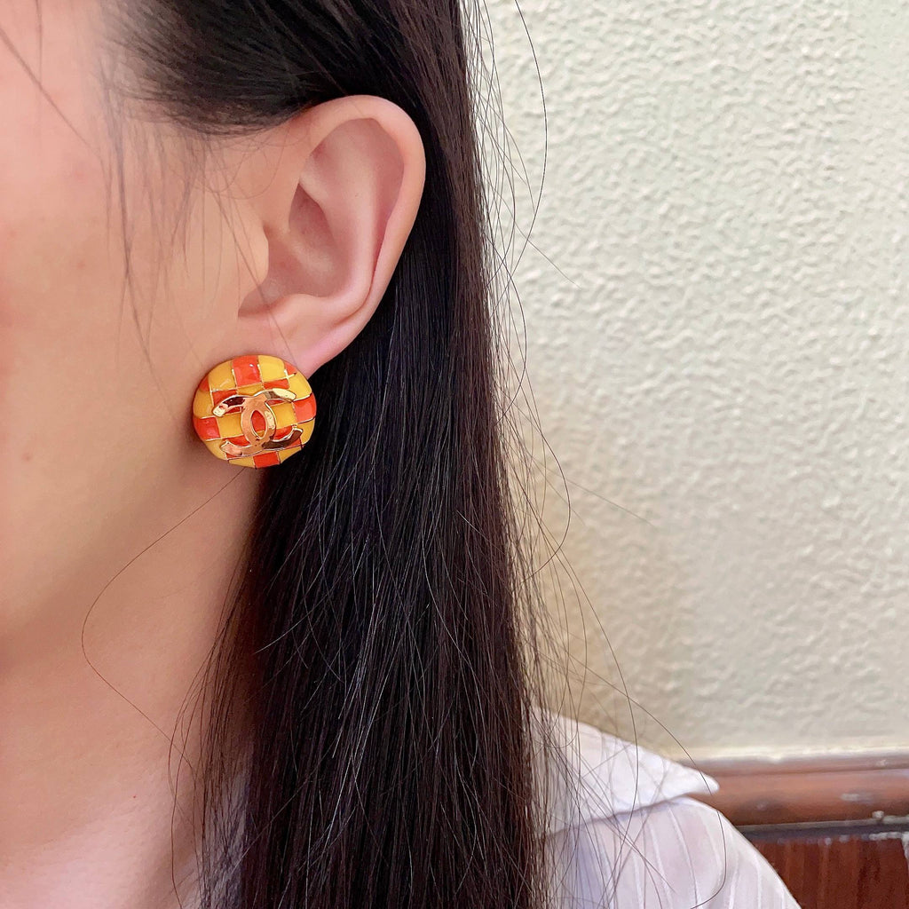 Chanel Interlocking C Checkered Stud Earrings - album image 3